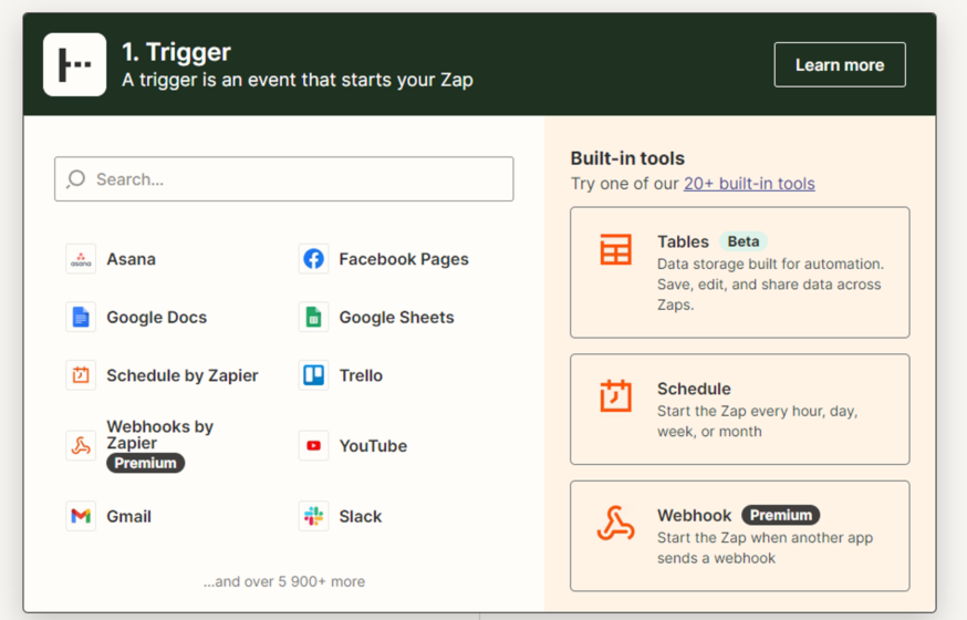 Choose the initial platform for the Zapier to work