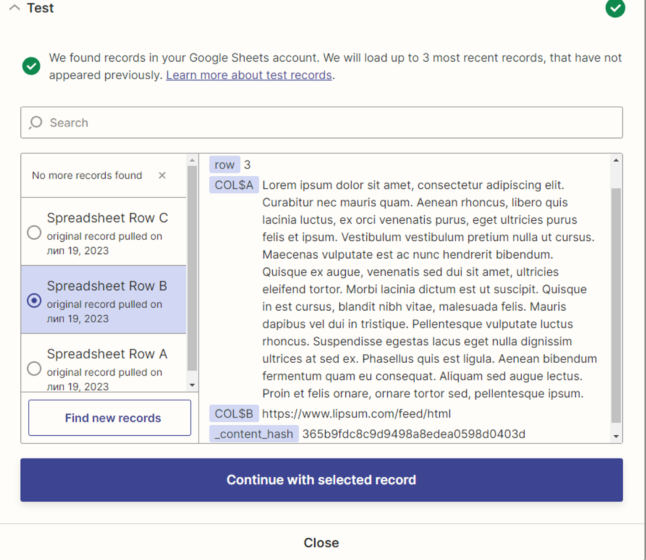 Select the sheet and set the trigger colum