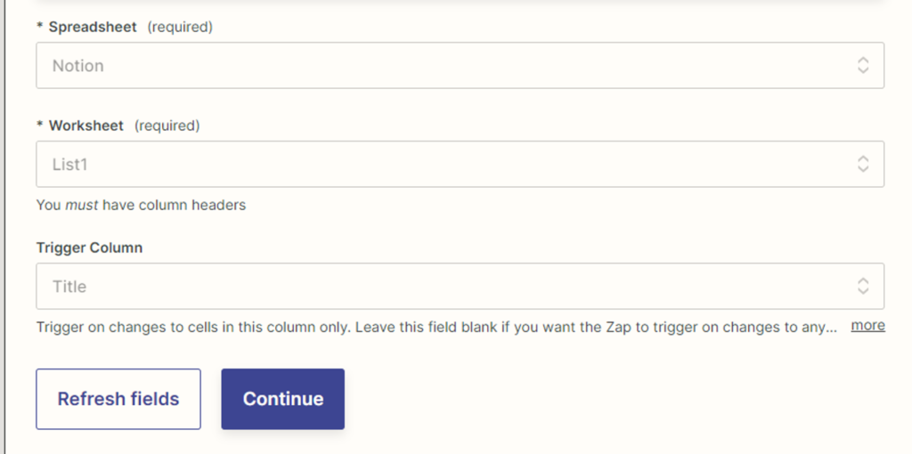 New or updated spreadsheet row