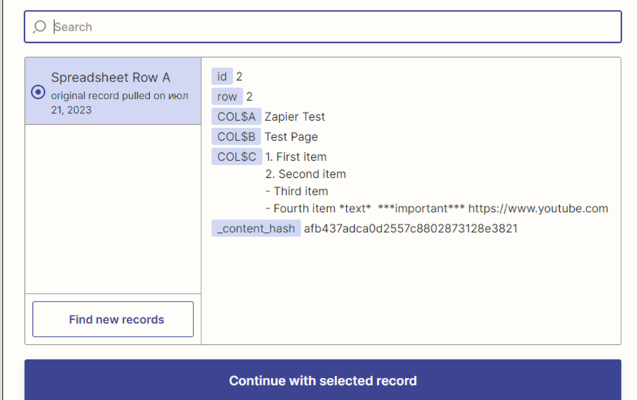 Zapier finds the data