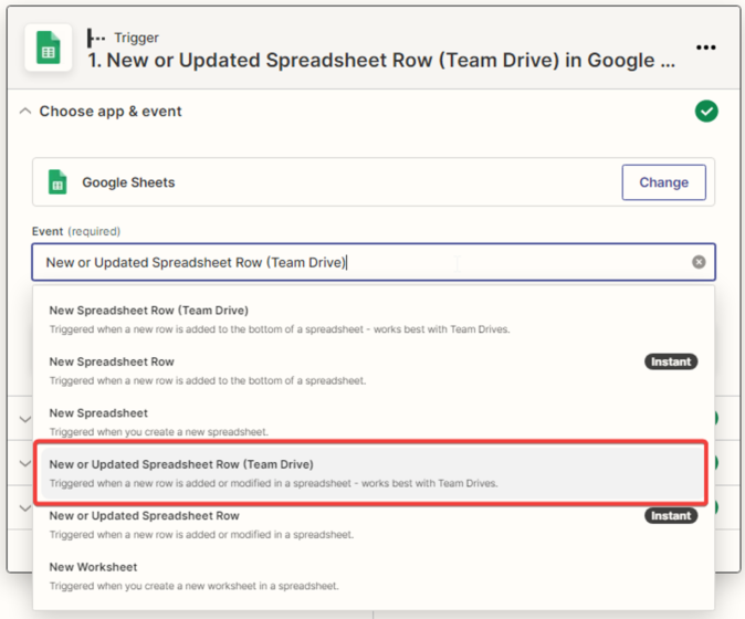 Choosing the trigger event