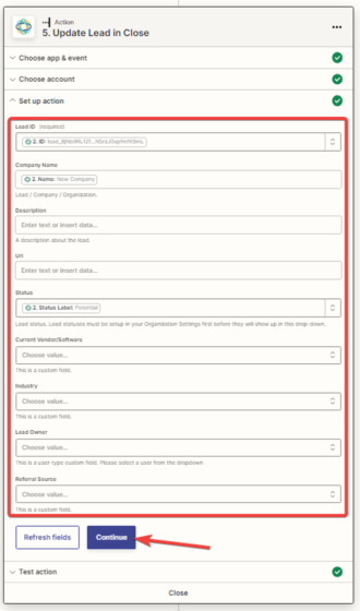 Fill in the required and optional fields