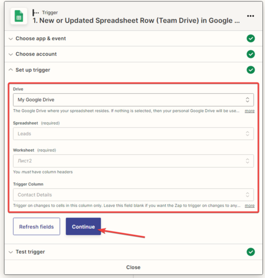 Need to specify the settings for the trigger