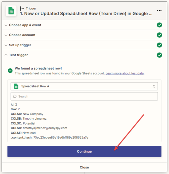 Find the lead in Google Spreadsheet and display all available information