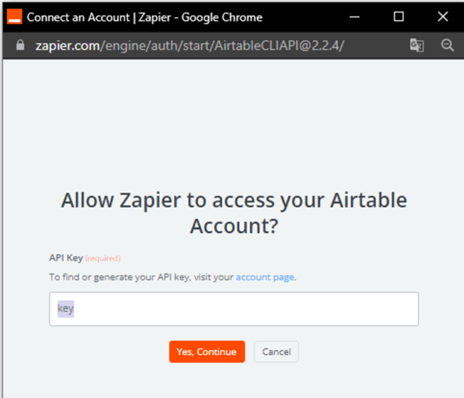 Paste the API key into the corresponding field