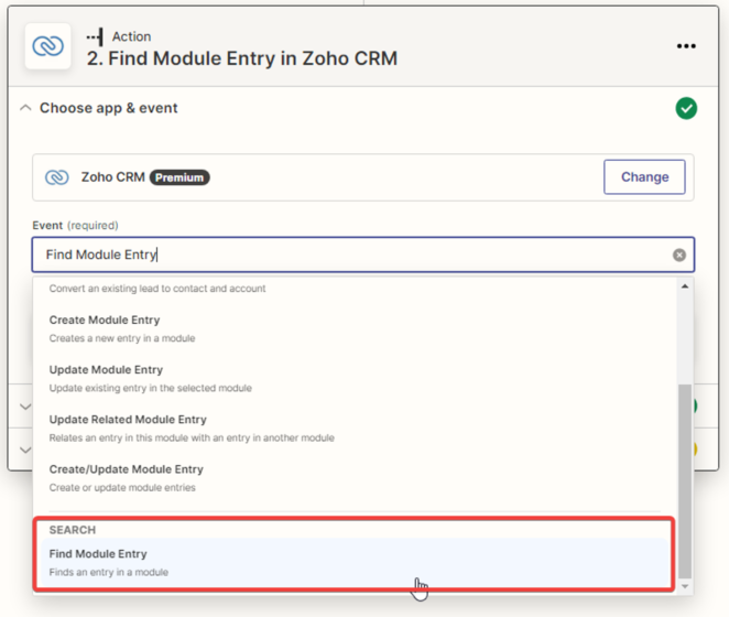 Find Module Entry in Zoho in CRM