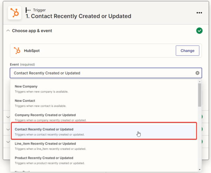 contact recently created or updated