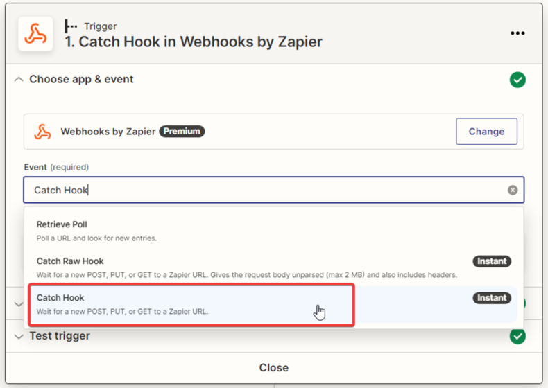 catch hook in webhooks by zapier
